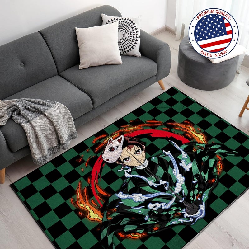 DreamController Demonn Slyer Custom Rugs for Gamer Room (62x40inch)| Playroom Carpets Inspired by Games & Anime Decor for Gamers | Gamer Room Decor for Kids Teen Anti-Slip Gaming Mats - Image 1
